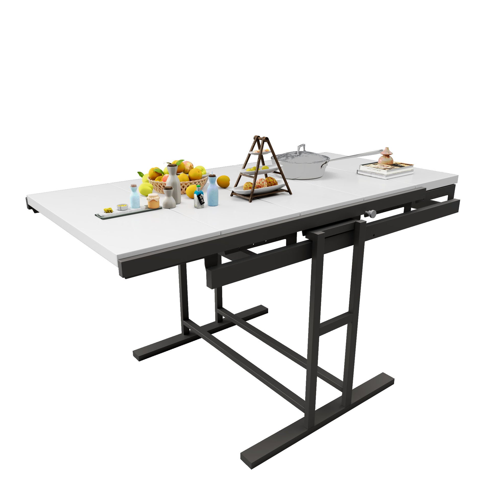 Solid Mahogany Wood Multifunction Convertible Dining Table, Free Switch Space Saving Table Shelf For Home And Studio Home Essentials