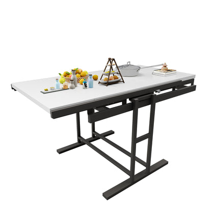 Solid Mahogany Wood Multifunction Convertible Dining Table, Free Switch Space Saving Table Shelf For Home And Studio Home Essentials