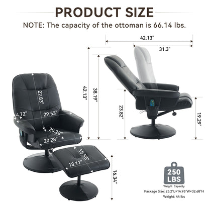 360° Swivel Reclining Chair With Wrapped Base, 5 Point Vibration Massage Home Essentials