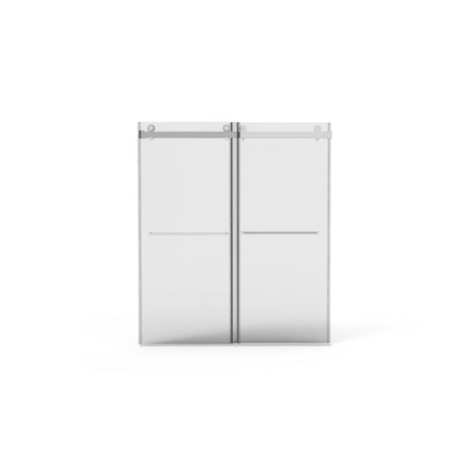 Frameless Shower Door, Double Sliding Shower Door, Clear Tempered Glass Shower Enclosure With Square Rail, Double Side Easy Clean Coat, Finished With Buffer Daily Nest