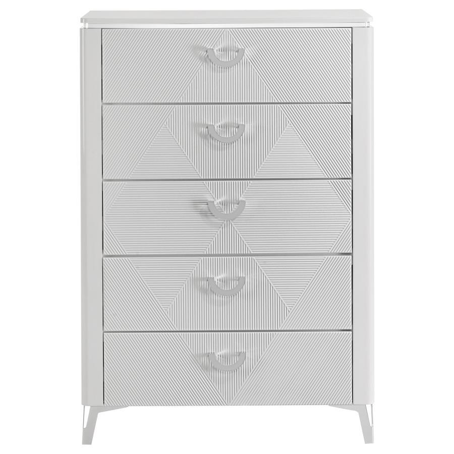 Cassia - 5-Drawer Bedroom Chest Of Drawers - White High Gloss Coaster Fine Furniture