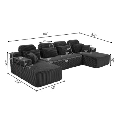 Sectional Sleeper Sofa & Storage Pockets, Modular Couch With Throw Pillows For Living Room Home Essentials