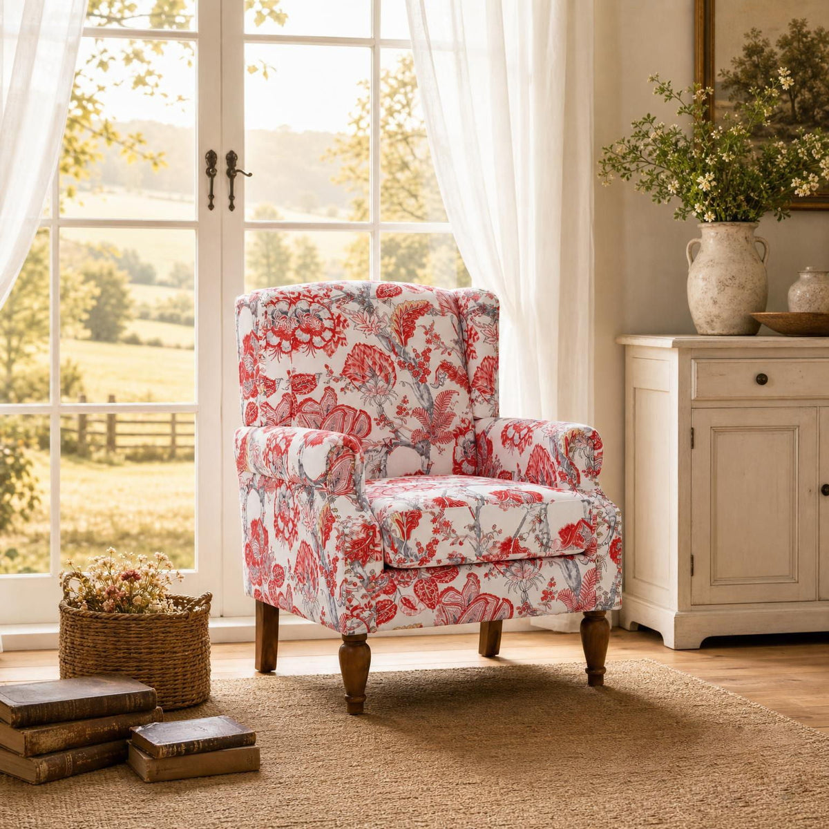 Accent Chair With Floral Upholstery And Nailhead Trim Home Essentials