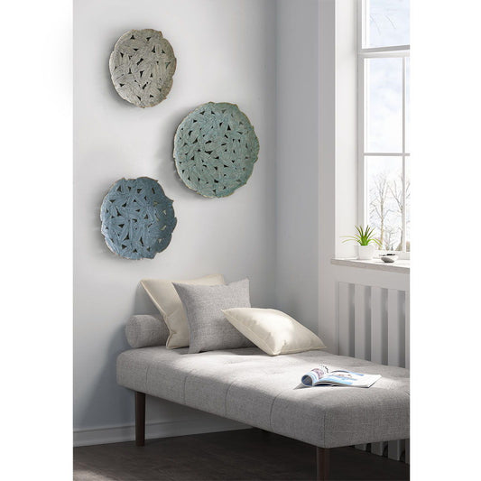 Rossi Feather Painted Round Wall Decor (Set of 3) - Blue