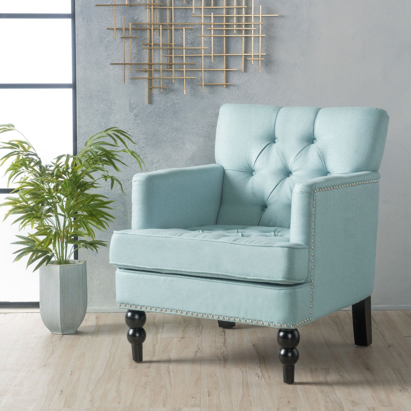 Harrison - Tufted Club Chair With Button Tufted Back And Birch Wood Legs Noble House