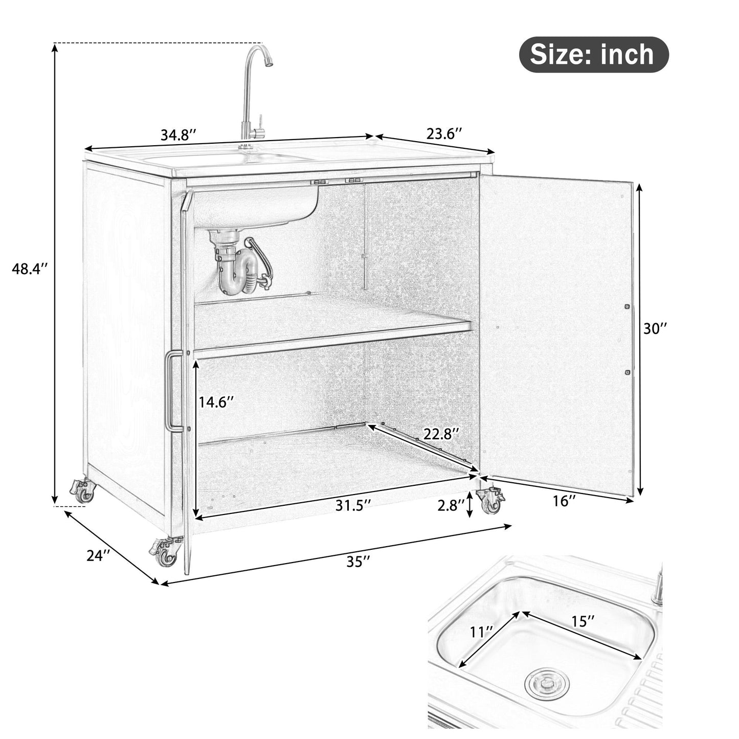Outdoor Movable Kitchen Sink Patio Modular Kitchen Sink Station With Cabinet For Garden, Patio, Backyard - Matte Black Hearth and Haven