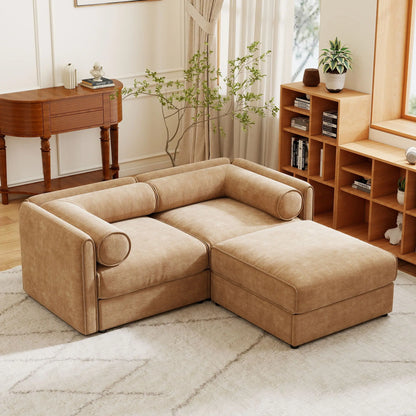 Contemporary Elegant White Chenille Sofa With Storage And Ottoman Home Essentials