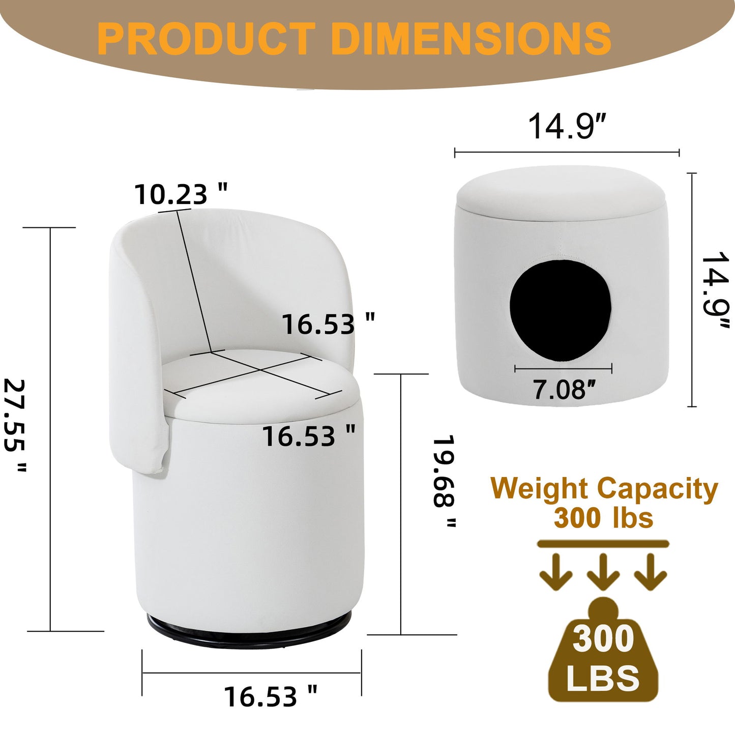 Barrel Chair With Built In Storage, 360° Swivel - Beige Home Essentials