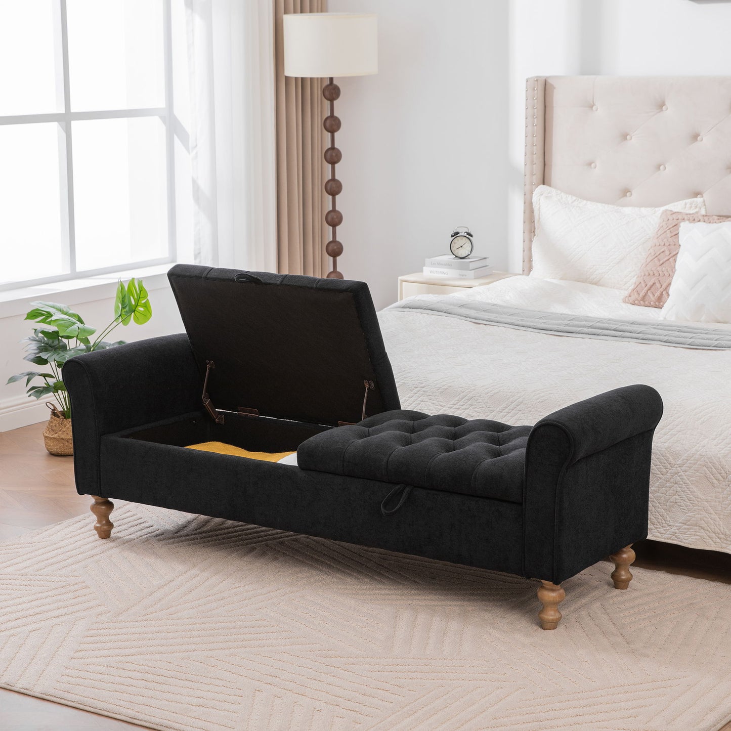 Modern Upholstered Storage Bench With Rolled Armrests] Home Essentials