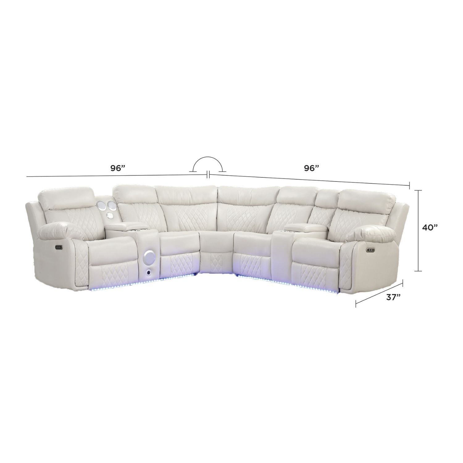 Lacrosse - Power Reclining Sectional Sofa & Bluetooth Speakers, LED Lights, Console Storage, Cup Holders And USB Charging - Beige Matrix Furniture Group