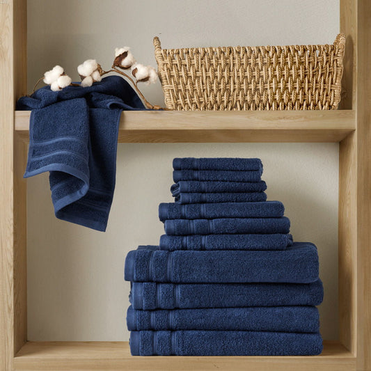 400GSM Essential Bundle Quick Dry 12 Piece Towel Set - Indigo Super Listing