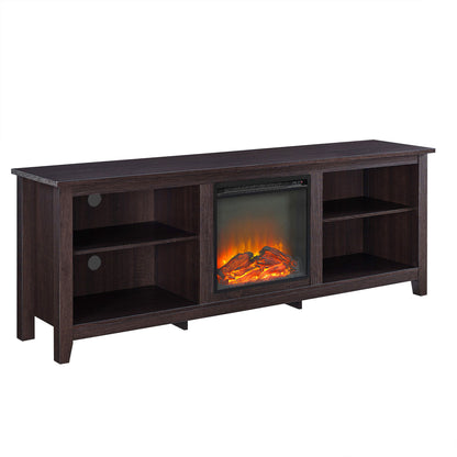 Modern Transitional Wood 70" Fireplace TV Stand For 80" TVs With 2 Shelves - Espresso