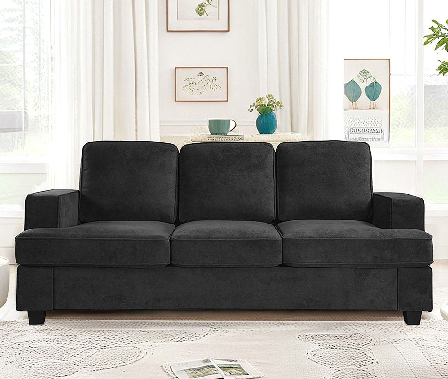 Modern Sofa, Comfortable 3 Seater Couch With Deep Seating, Loose Back Cushions, Wide Arms US Pride