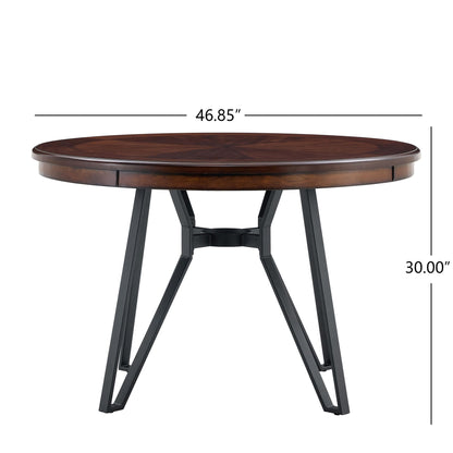 Mid Century Modern Round Dining Table With Metal Legs And Open Shelf Noble House