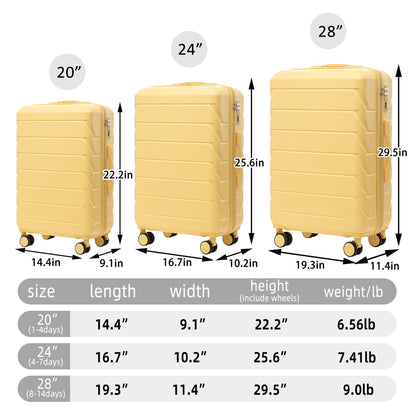 3 Pieces Set 20" / 24" / 28" Spinner Wheel Luggage With Combination Lock Daily Nest