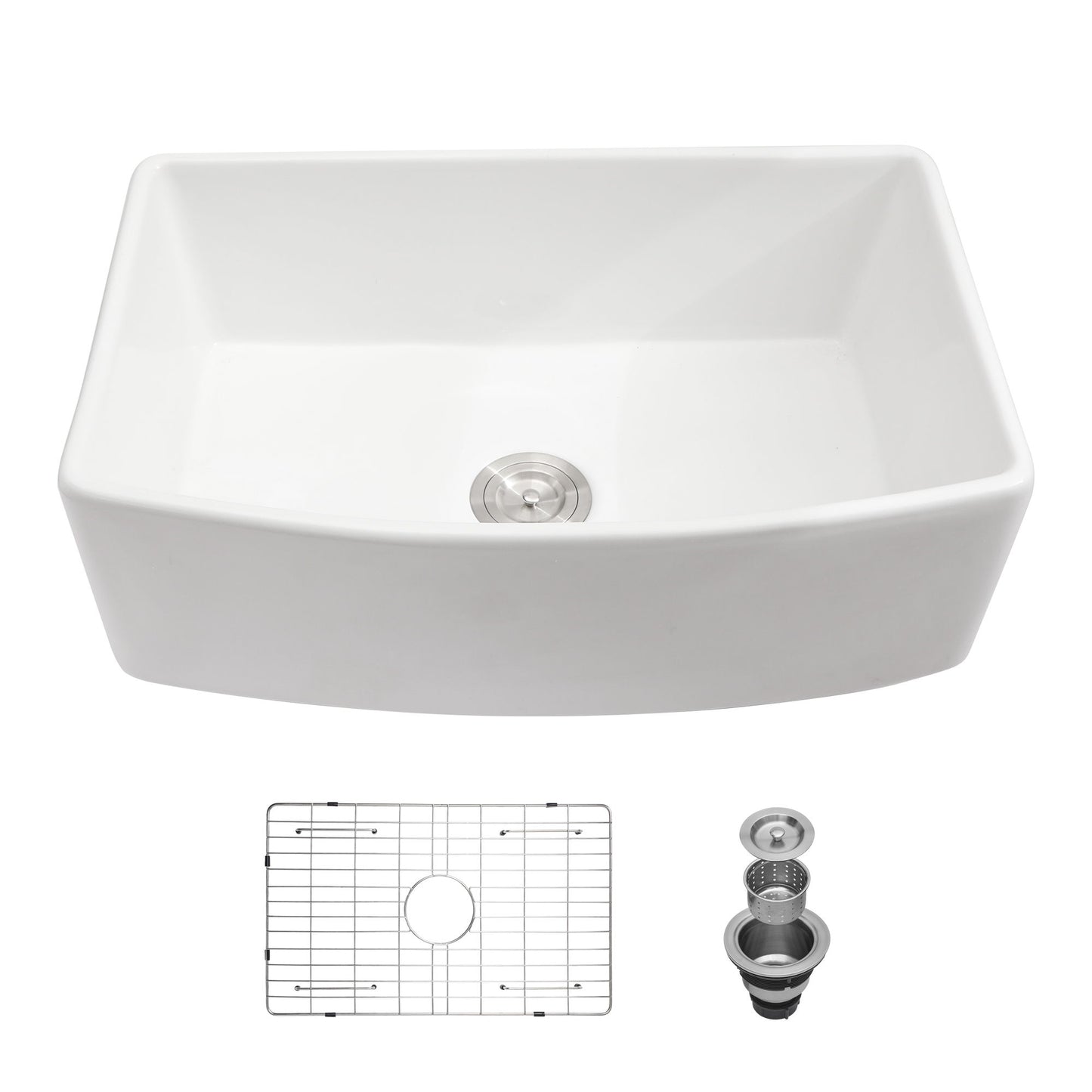 Ceramic Farmhouse Sink, Apron Front Single Bowl With Arch Edge Daily Nest
