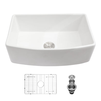 Ceramic Farmhouse Sink, Apron Front Single Bowl With Arch Edge Daily Nest
