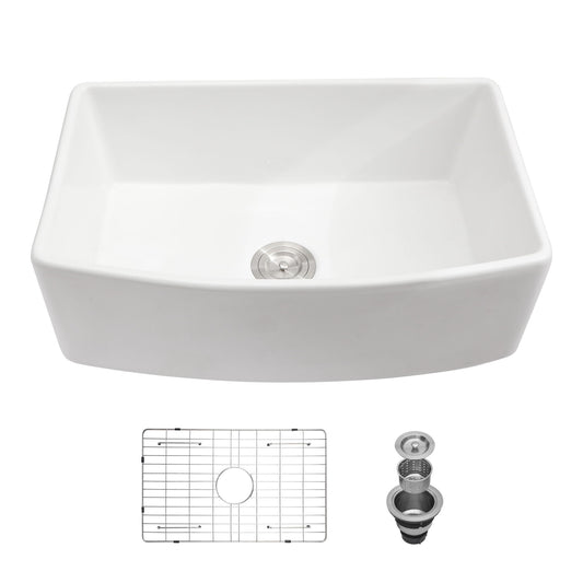 Ceramic Farmhouse Sink, Apron Front Single Bowl With Arch Edge Daily Nest