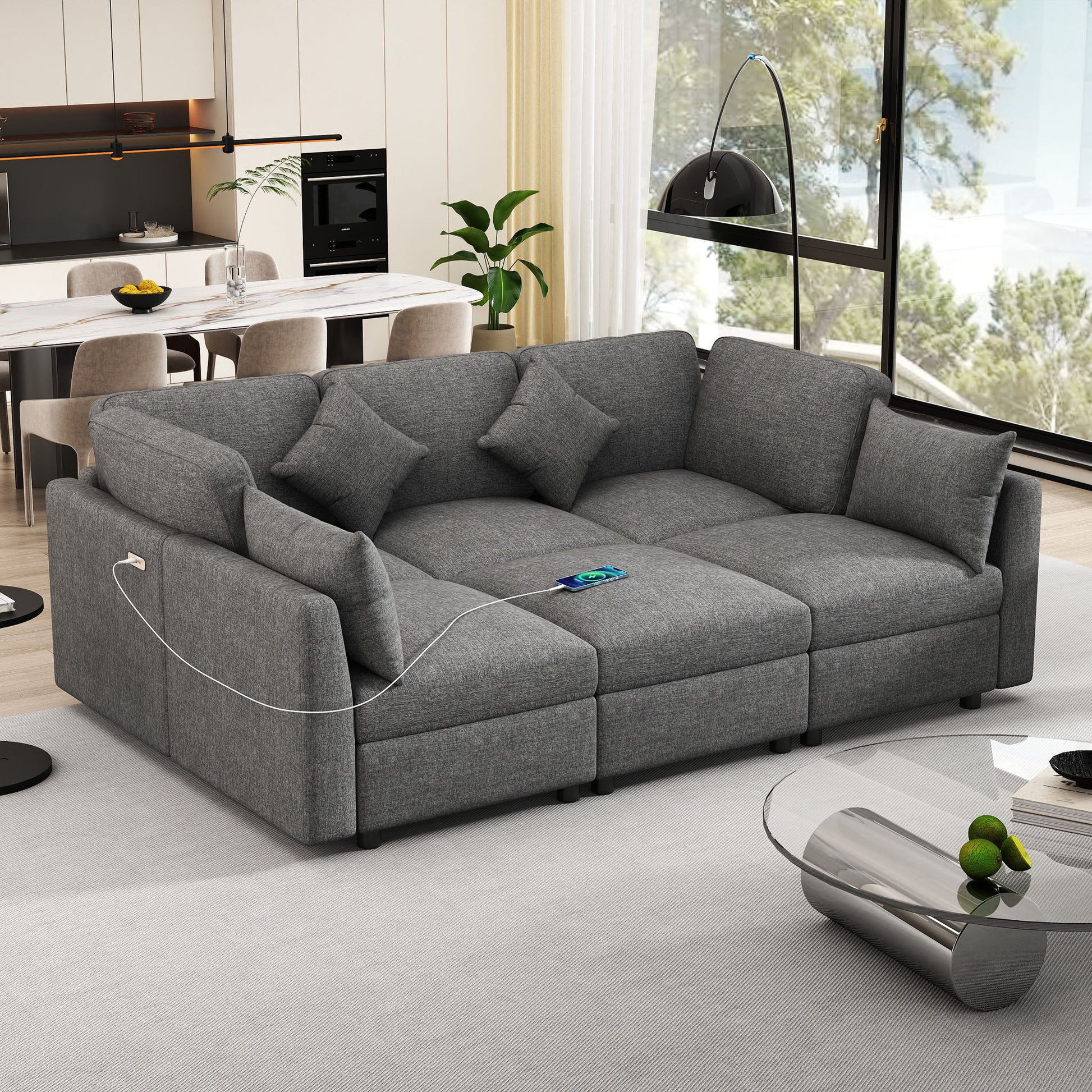 Sectional Sofa Modular U-Shaped With Ottoman & USB Ports Hearth and Haven