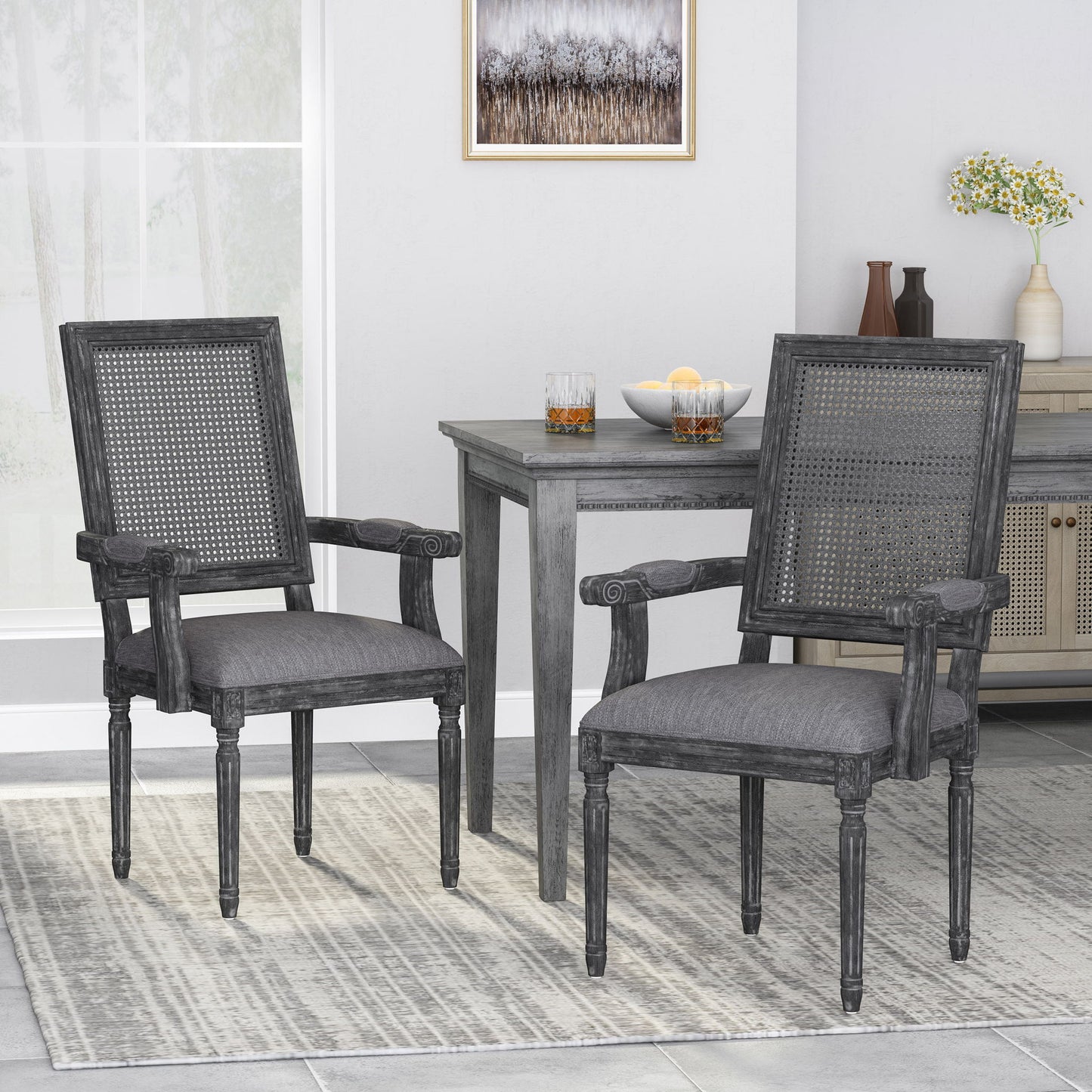 Elegant French Country Style Dining Chair With Cane Backrest Noble House