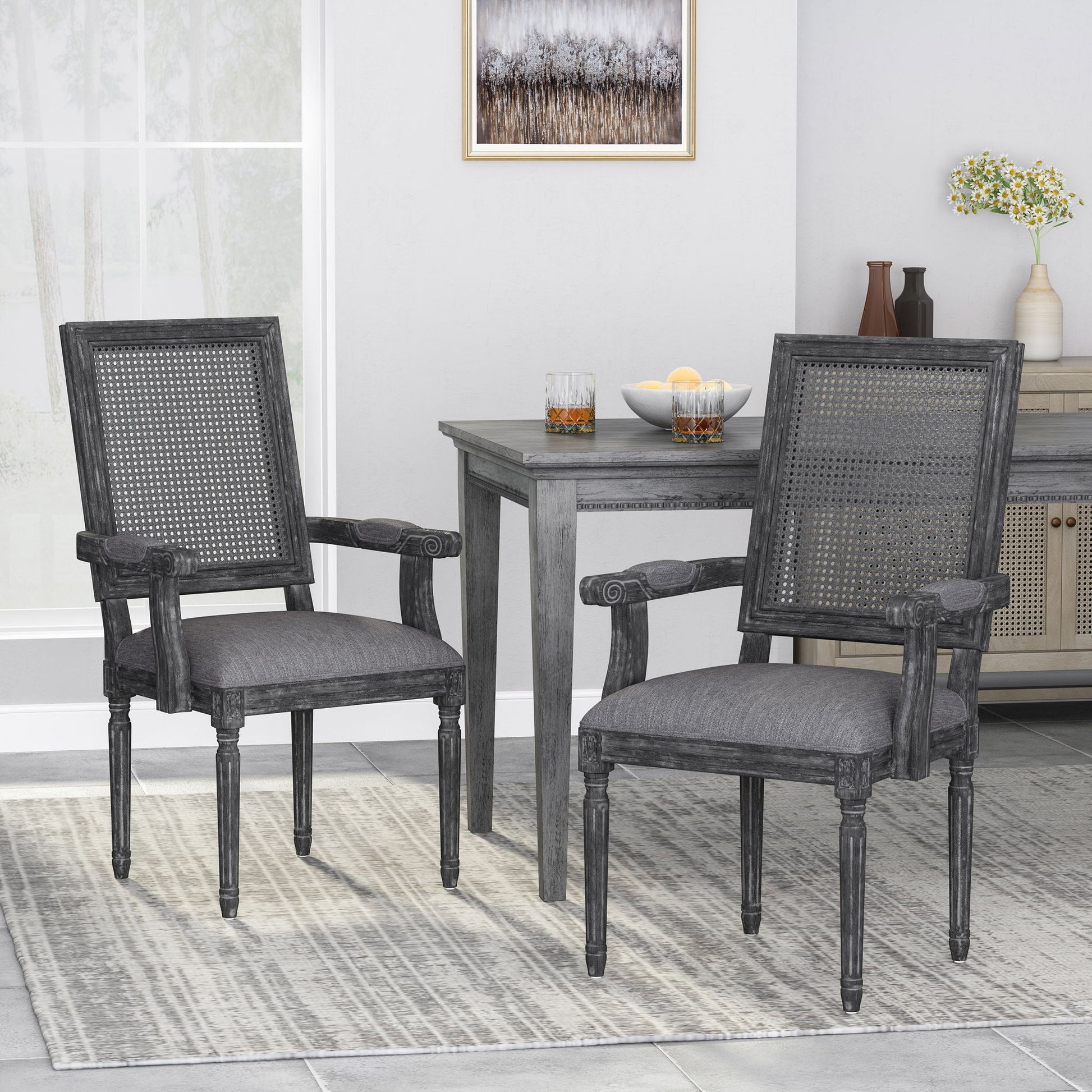 Elegant French Country Style Dining Chair With Cane Backrest Noble House