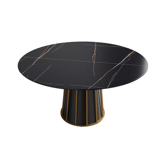 Modern Artificial Stone Round Metal Iron Base Dining Table, Can Accommodate 8 People, (Not Including Chairs) - Black Home Essentials