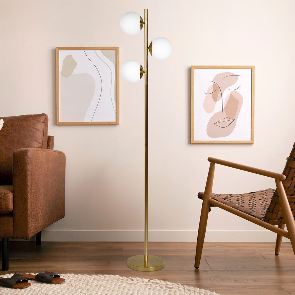 Brilliance - Modern Floor Lamp, Opal Shades And Round Base - Clear / Gold Ashcroft Furniture