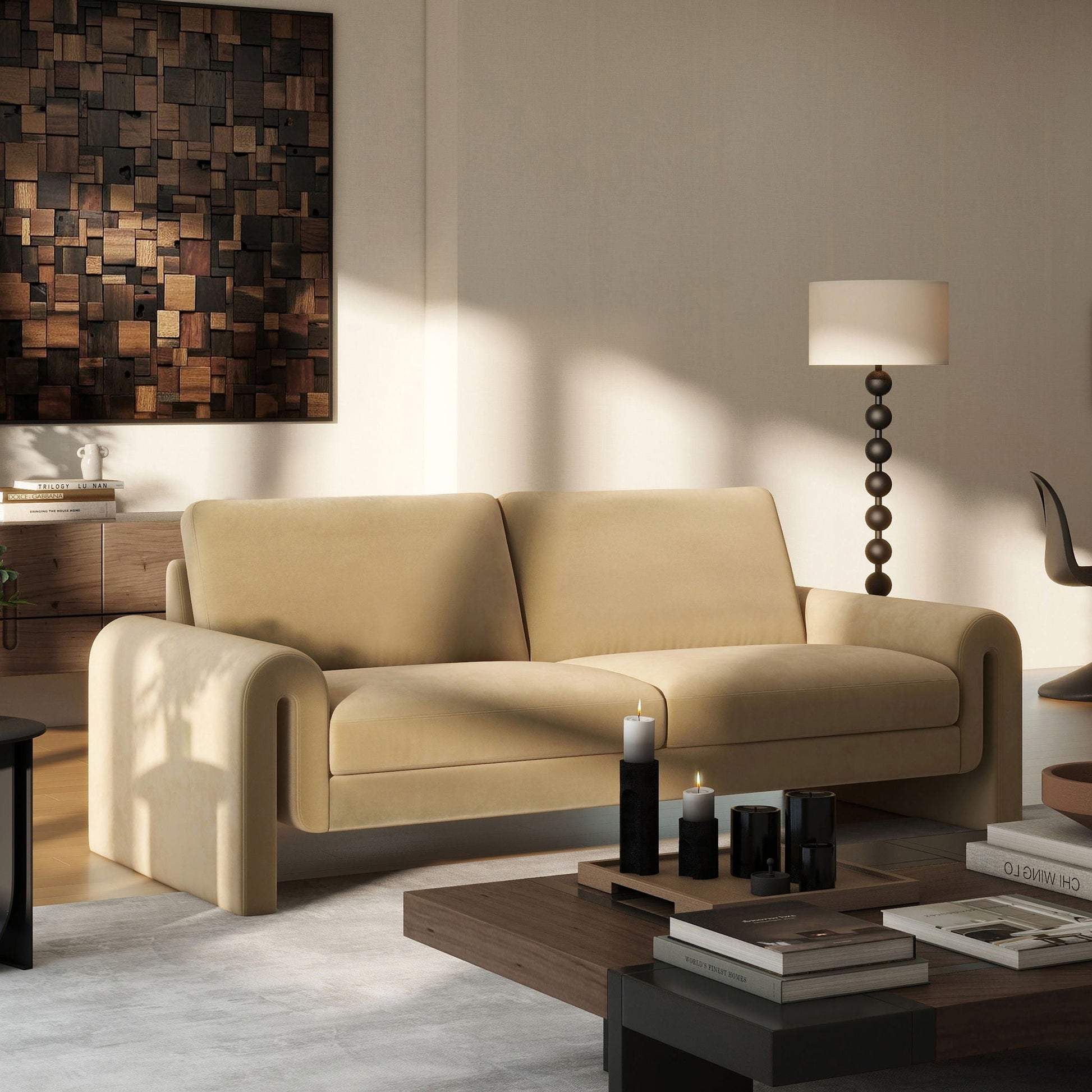 Mason - Arched Arm Sofa - Camel Brown Beige Jennifer Taylor Home