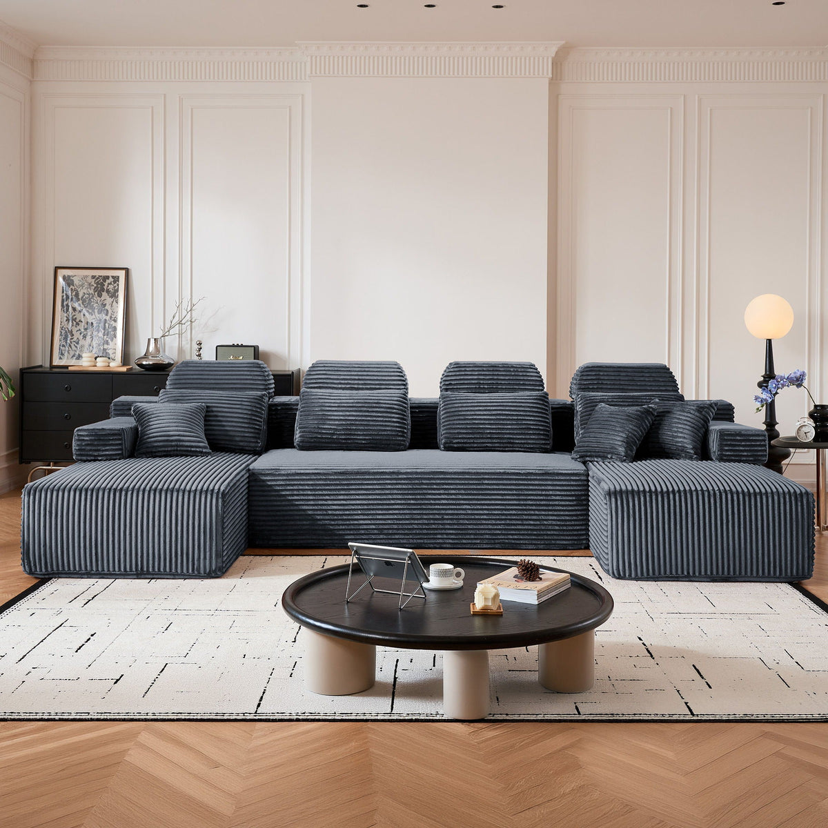 Sectional Sleeper Sofa & Storage Pockets, Modular Couch With Throw Pillows For Living Room Home Essentials