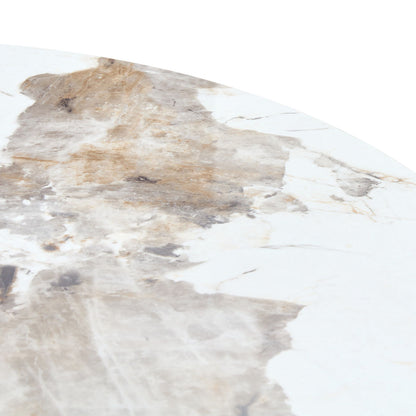 Marble Grained Stone Round Table Three - Legged Round Table With Stainless Steel Plated Legs Natural Healthy And Environmentally Friendly Round Table Home Essentials