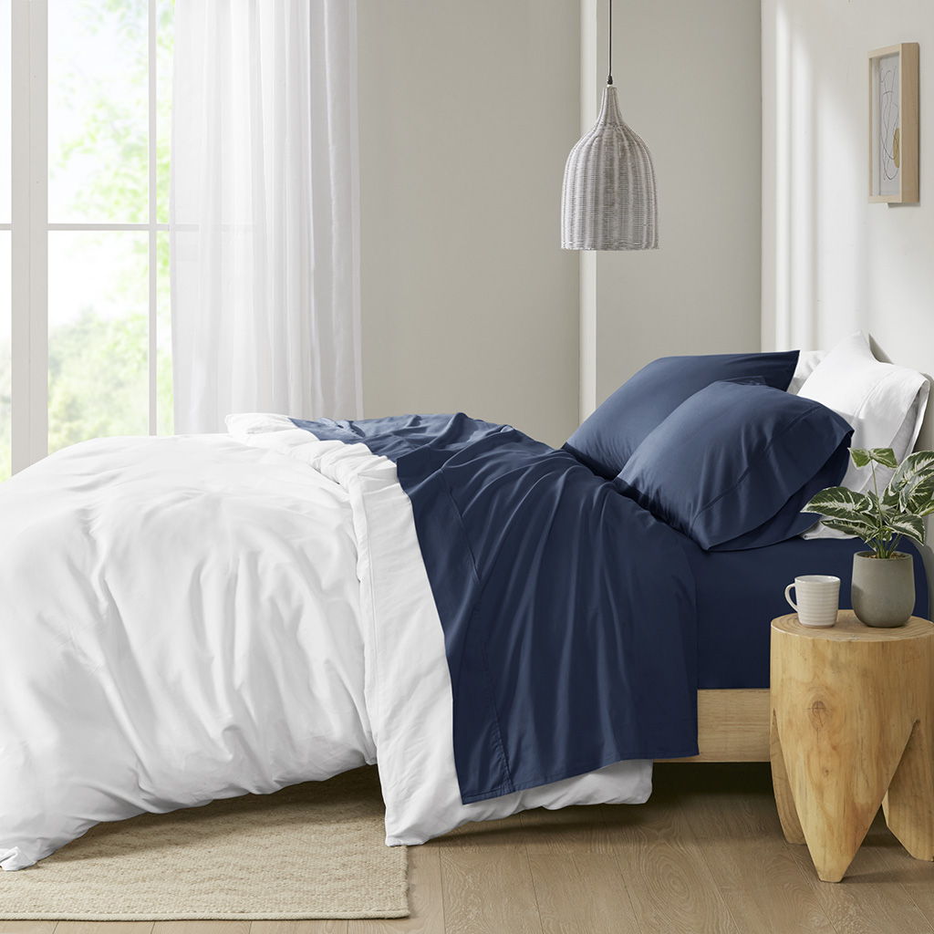 Twin Peached Percale Sheet Set - Navy