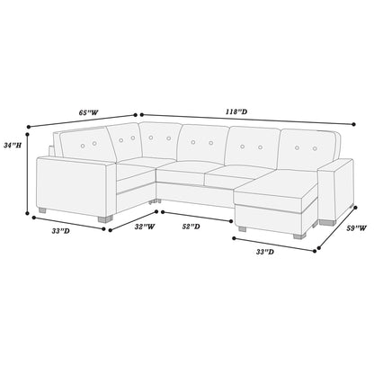 Reversible Chaise U - Sectional Couch, Living Room 3 Piece Set Home Essentials