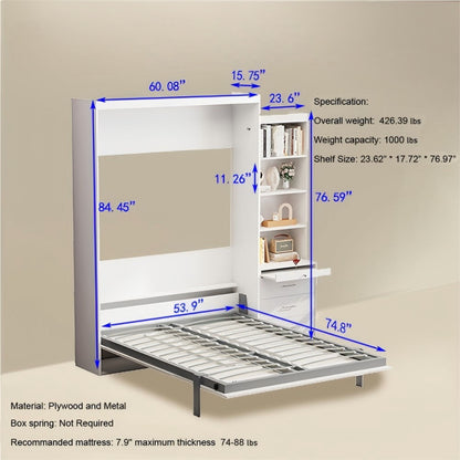 Morden Deisgn Vertical Murphy Bed With Shelf And Drawers For Bedroom Or Guestroom Wall Bed Space Saving Hidden Bed With New Style Gas Struts Home Essentials
