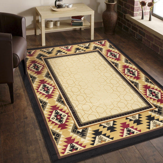 Tribes - 5'3" X 7'3" Polypropylene, Southwest Area Rug - Cream Icona Home Decor
