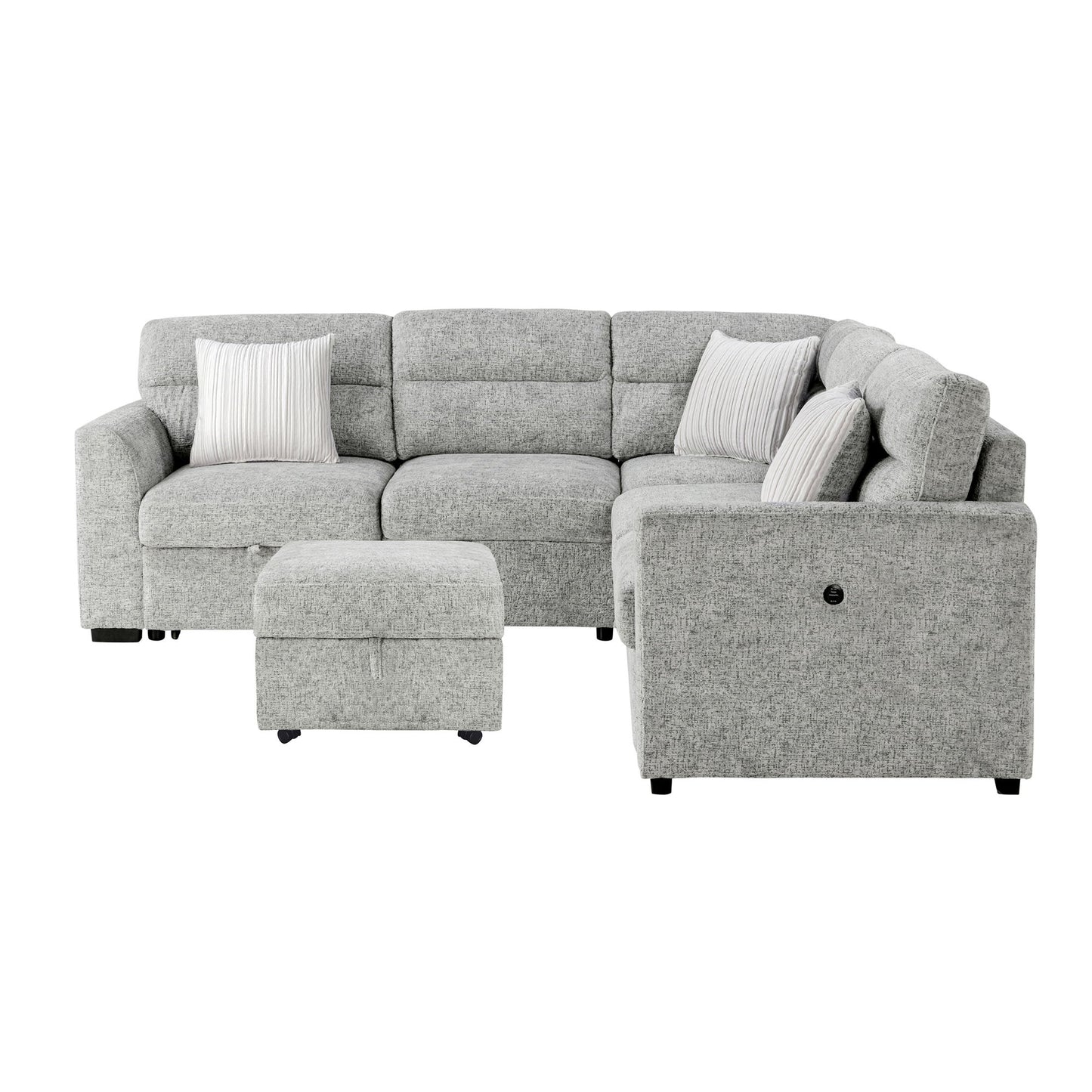 Emiliano - Sectional Sofa With 3 Pillows And Storage Ottoman - Nickel Global Furniture USA