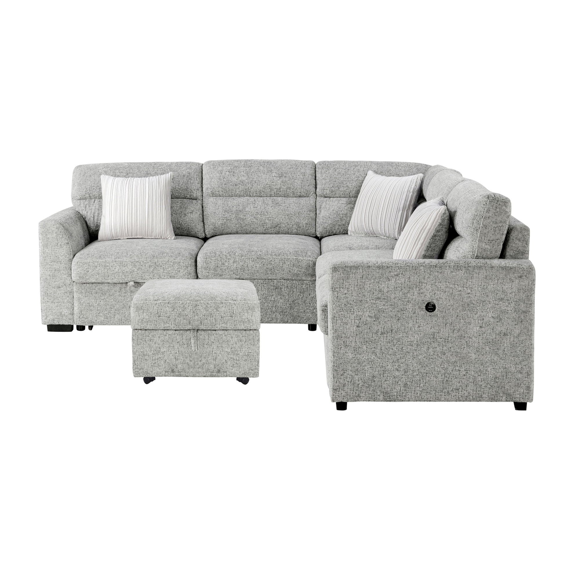 Emiliano - Sectional Sofa With 3 Pillows And Storage Ottoman - Nickel Global Furniture USA
