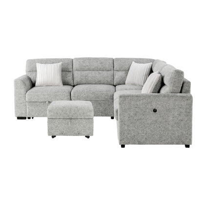 Emiliano - Sectional Sofa With 3 Pillows And Storage Ottoman - Nickel Global Furniture USA
