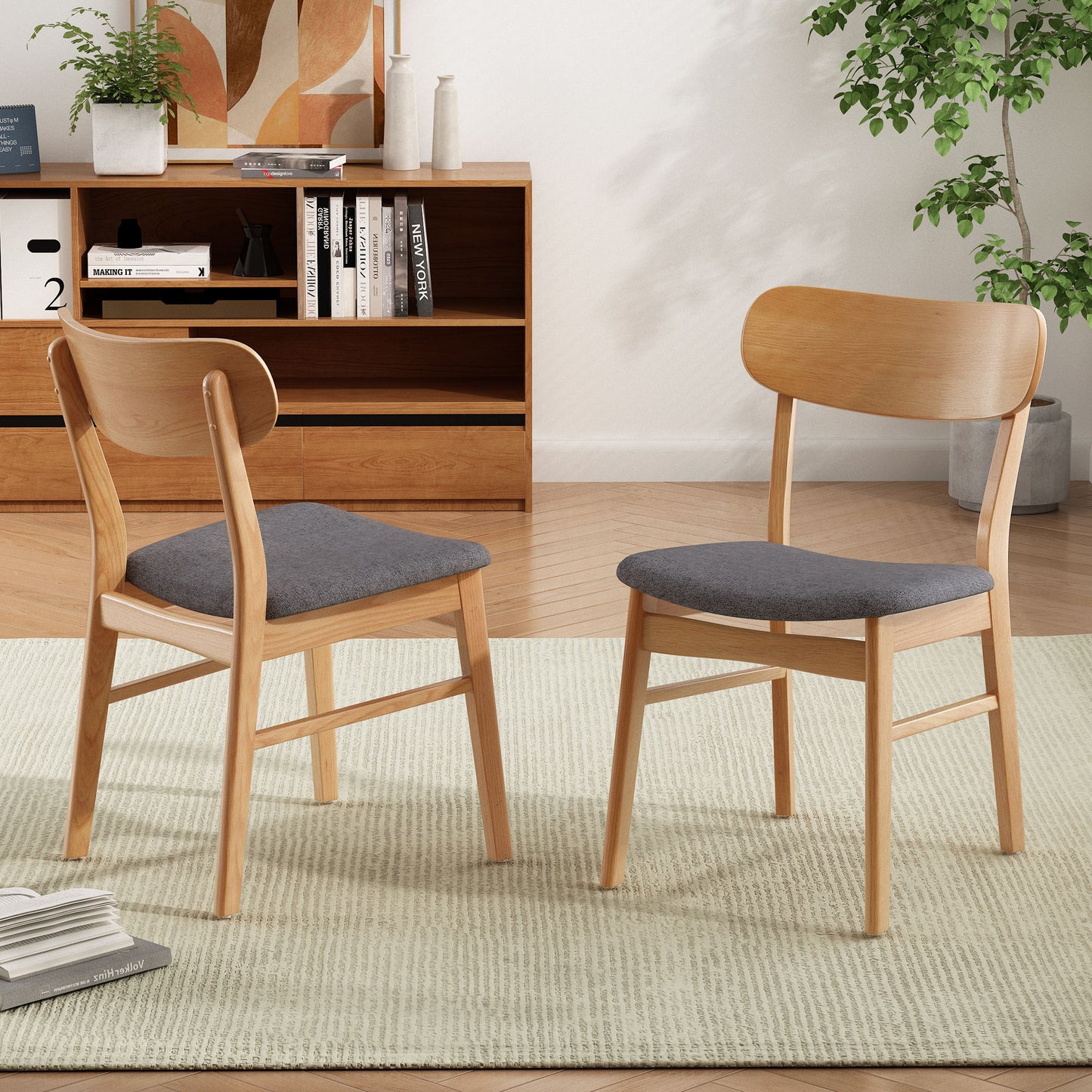 Brilliantine - Dining Chair With Cushion And Wood Frame (Set of 2) Noble House