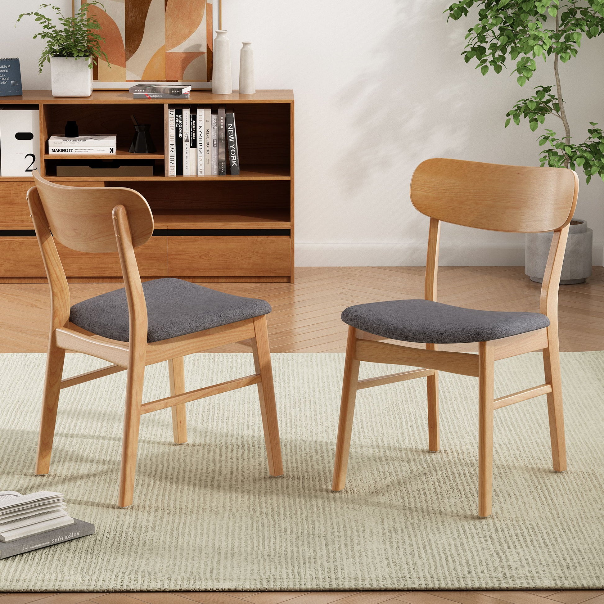 Brilliantine - Dining Chair With Cushion And Wood Frame (Set of 2) Noble House