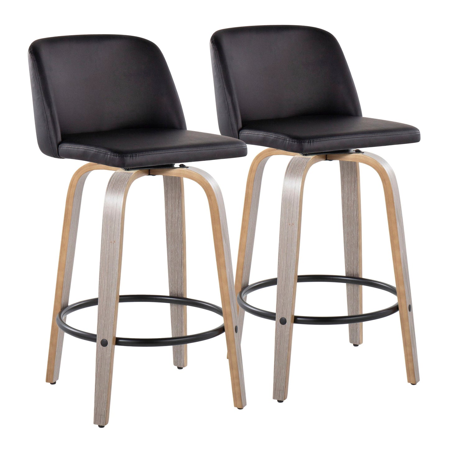 Toriano - Contemporary Fixed Height Counter Stool With Swivel & Round Footrest (Set of 2) Lumi Source