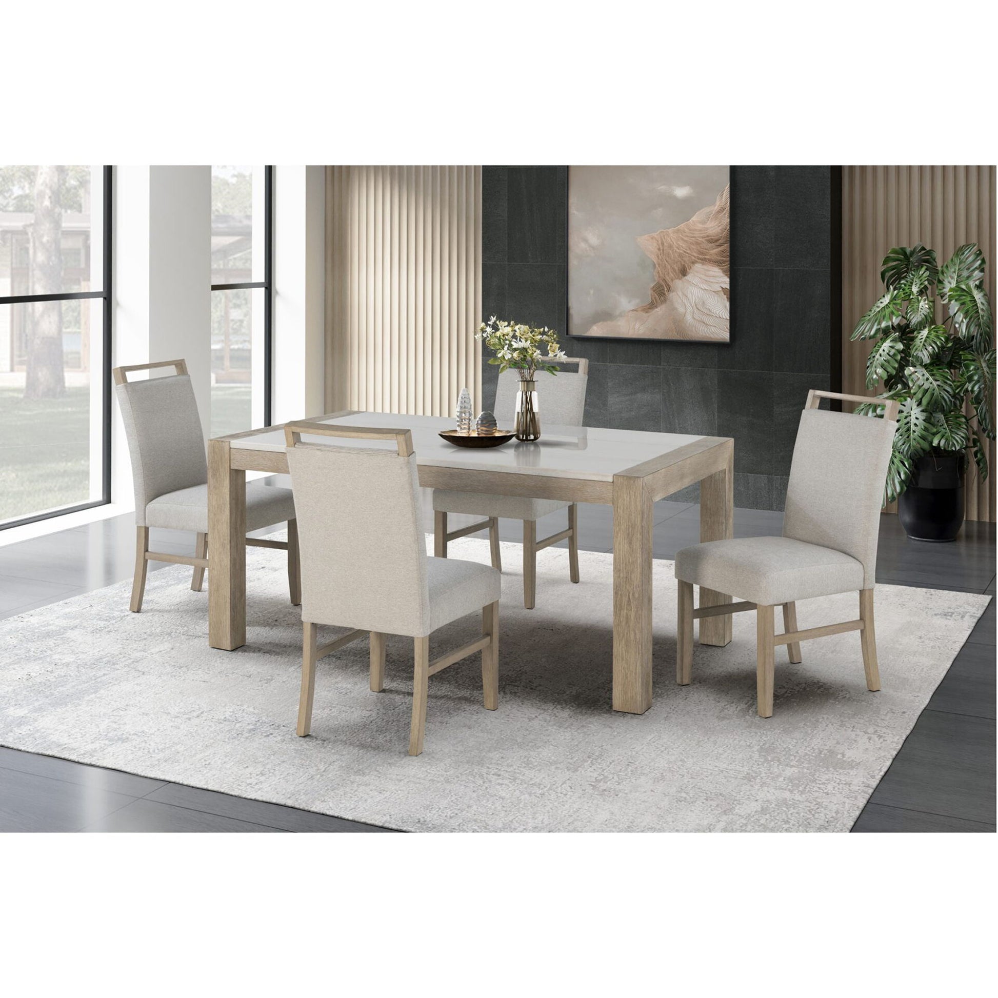 Vanilla - Real Marble Dining Table And Chair Set With Upholstery - Beige / Natural Global Furniture USA