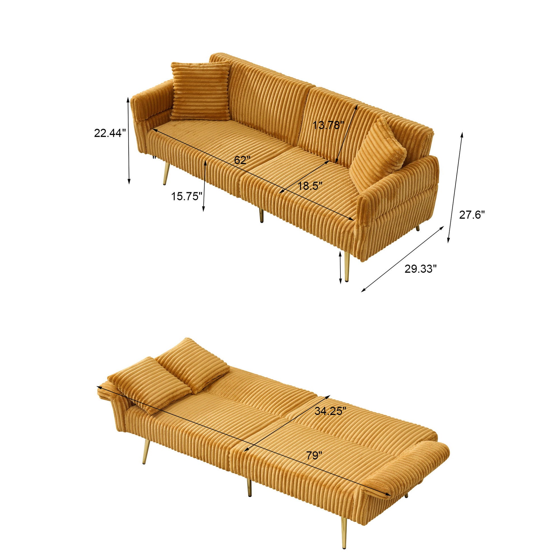 Luxury Corduroy Foldable Double Sofa Bed With Folding Armrests Home Essentials