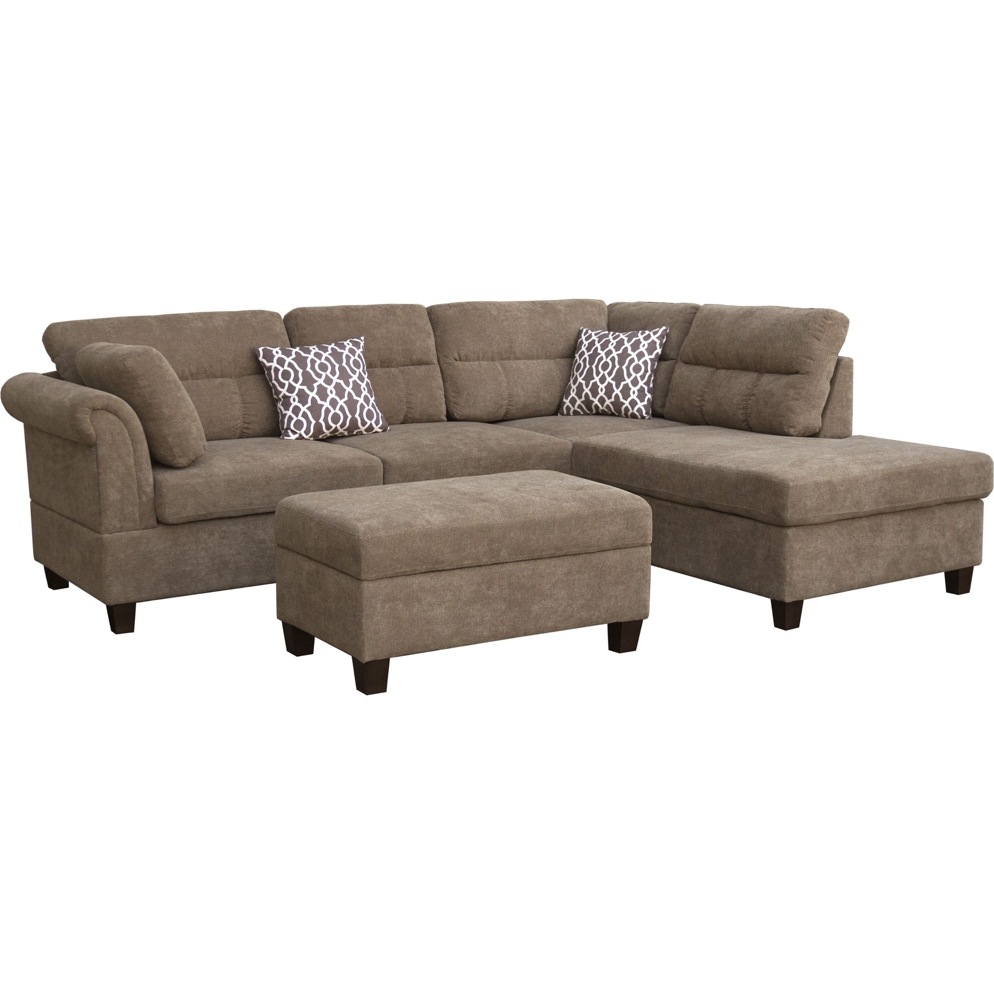 Diego - Fabric Sectional Sofa With Right Facing Chaise, Storage Ottoman, And 2 Accent Pillows Lilola Home