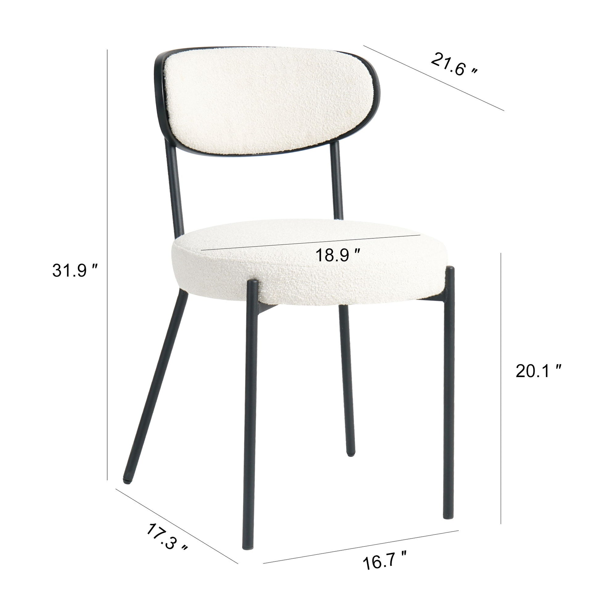 Boucle Modern Kitchen Dining Chair With Bentwood Back (Set of 2) Home Essentials