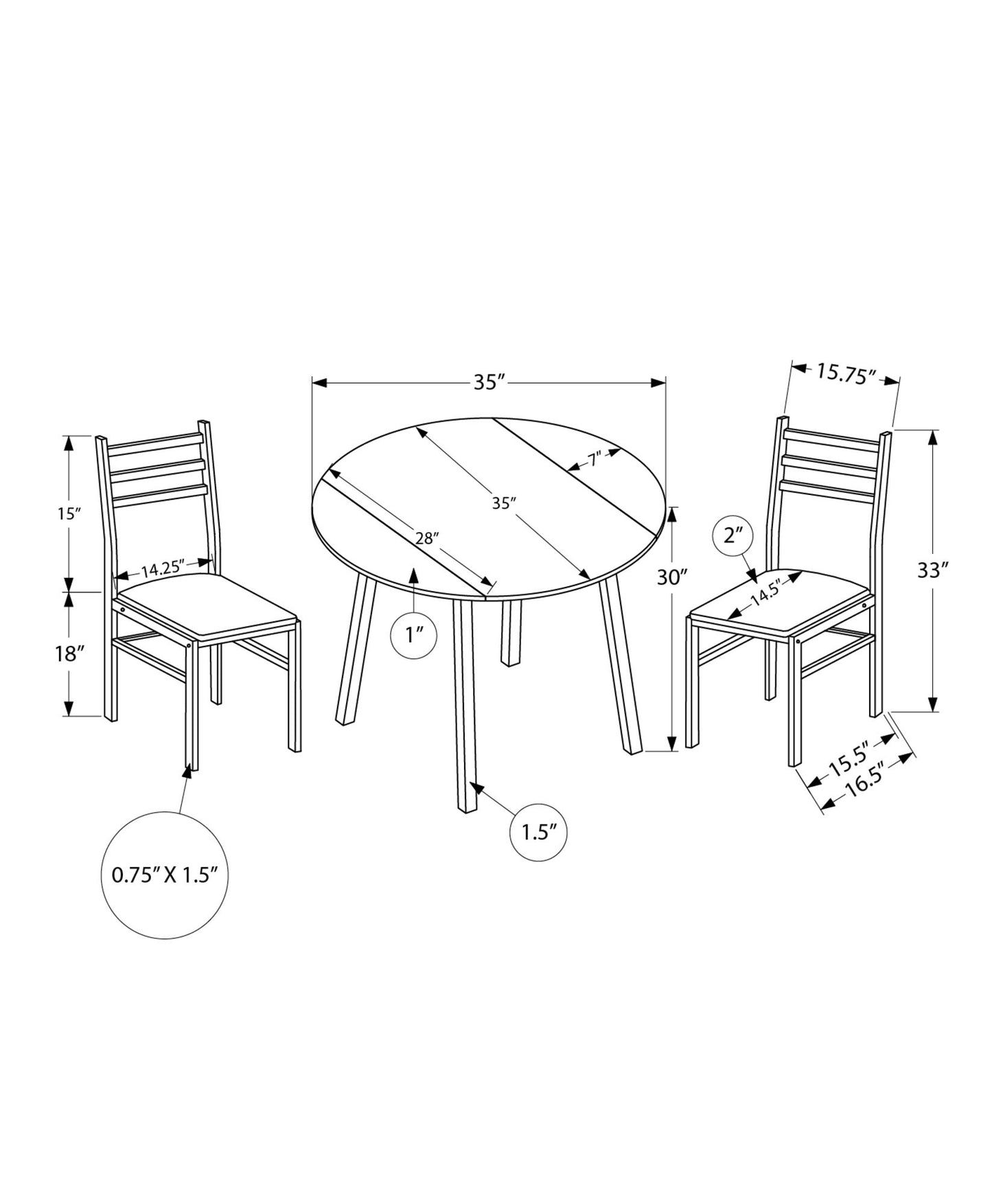 3 Pieces Dining Table Set, Small, Drop Leaf, Contemporary & Modern 8th Street