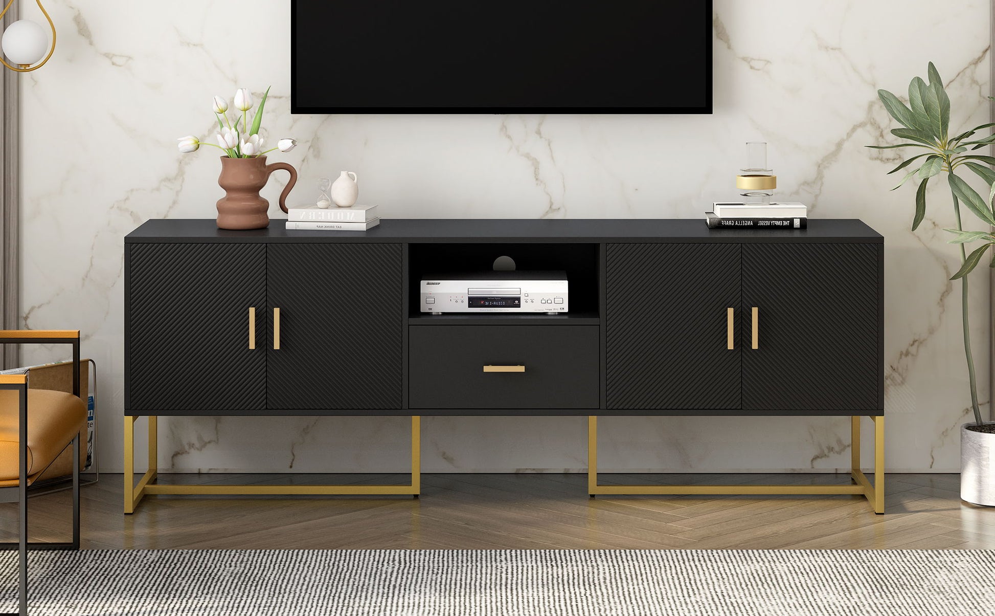 TV Cabinet With 1 Drawer, 2 Cabinets, Handles And Anti-Tip Device Hearth and Haven
