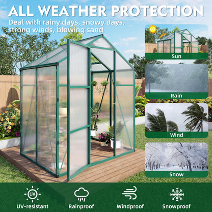 Polycarbonate Walk-In Greenhouse, Raised Base For Outdoor In All Season Daily Nest