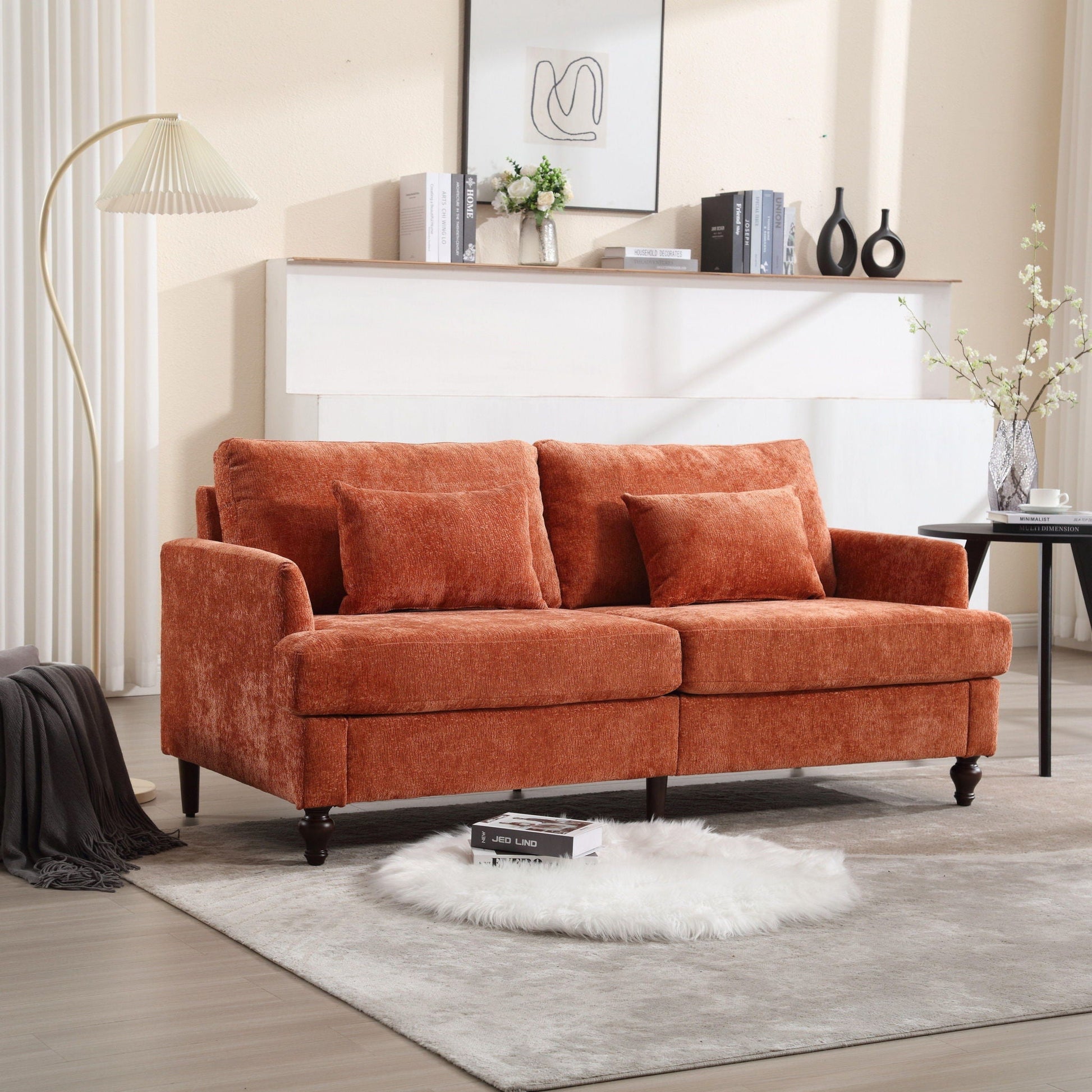 Mid Century Modern Chenille Fabric Loveseat Sofa, 2 Seat Upholstered Couch Home Essentials