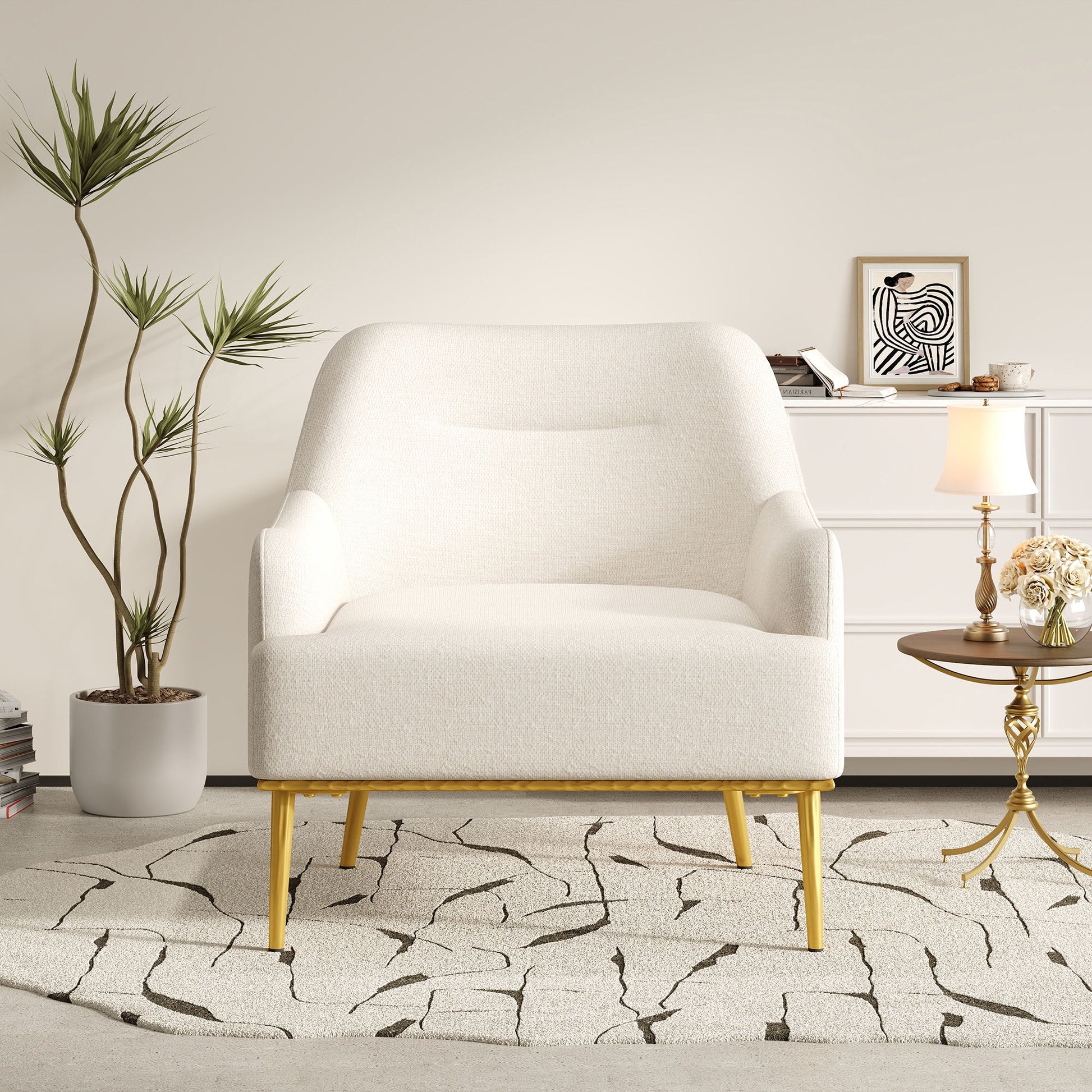 Modern Elegance Accent Chair With Curved Backrest Noble House