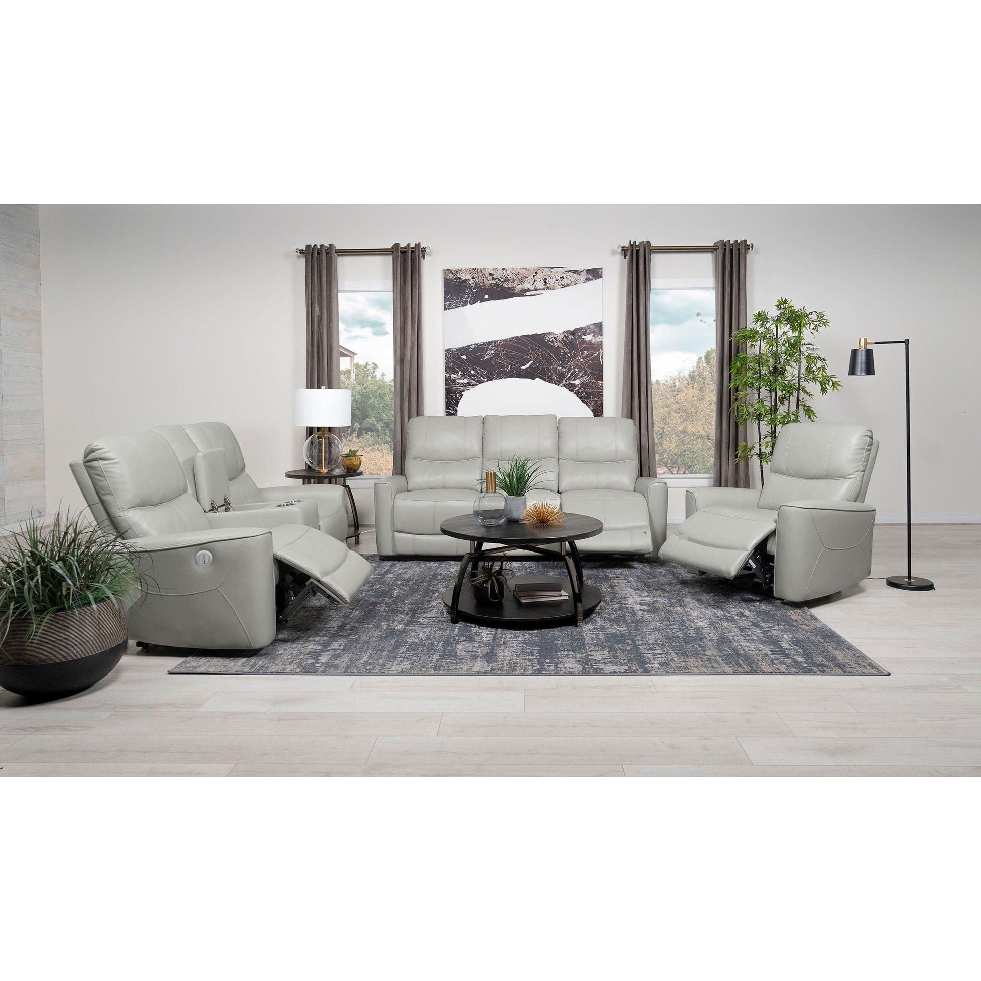 Amberly - 3 Piece Power Reclining Sofa Set - Light Gray Furniture Max